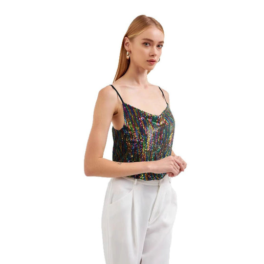 Damen Glitzerndes Spaghettiträgershirt mit V-Ausschnitt R&B