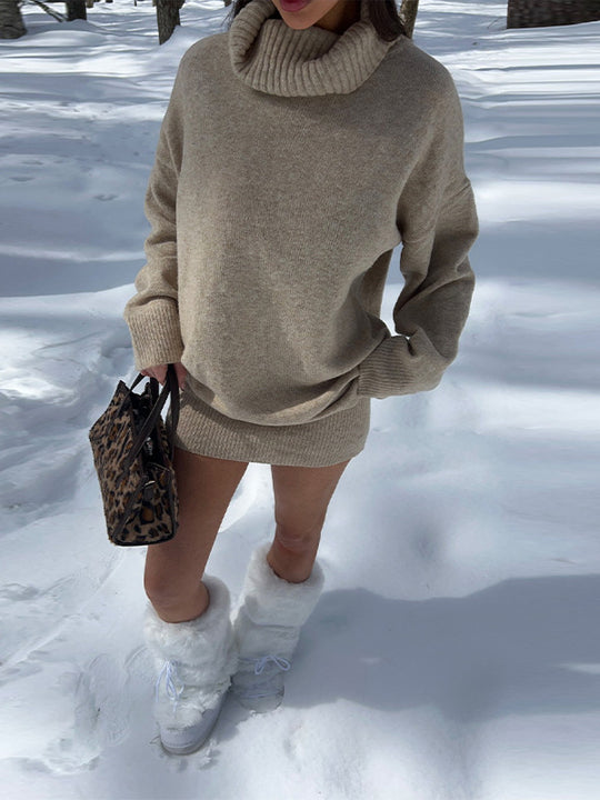 Damen Oversized Strickpullover mit hohem Kragen R&B