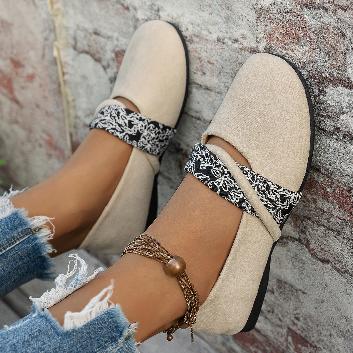 Damen bequeme Mokassins mit dekorativem Riemendesign R&B