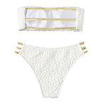 Damen Bandeau-Bikini mit modischem Quellmuster und eleganten Verzierungen