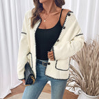 Damen modische Strickjacke mit einzigartigen Kontrastnähten R&B
