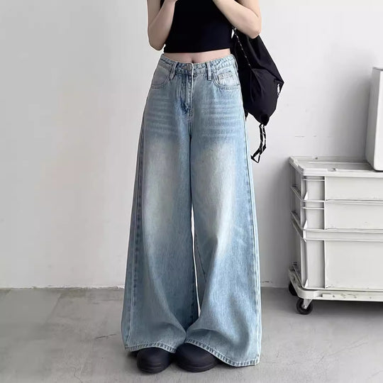 Damen Weite Jeans im lässigen Urban-Style mit hohem Bund und seitlichen Taschen R&B