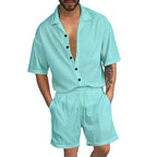 Herren Freizeit-Set mit lässigem Kurzarmhemd und elastischen Shorts R&B