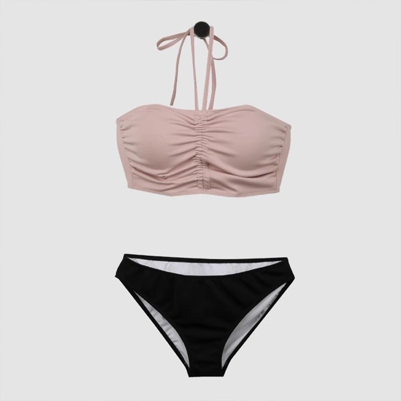 Damen Bikini-Set mit gerafftem Oberteil und hoch geschnittenem Höschen R&B