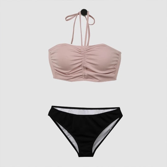 Damen Bikini-Set mit gerafftem Oberteil und hoch geschnittenem Höschen R&B
