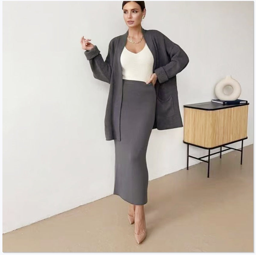 Damen Elegantes Strick-Set mit Rückenschlitzen und lässiger Passform R&B