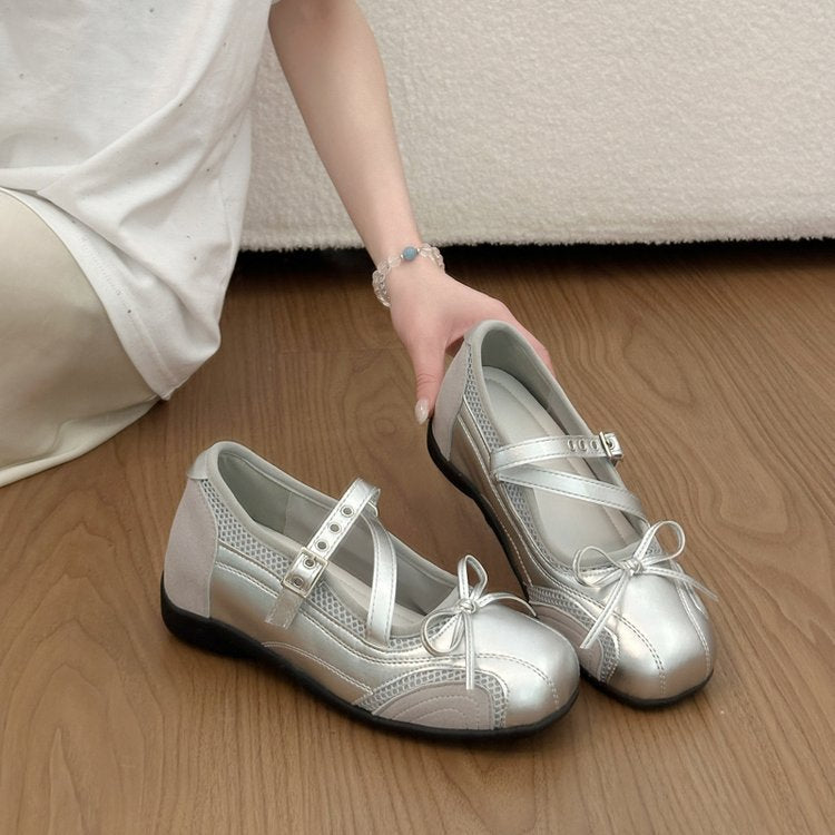 Damen elegante Ballerinas mit modischem Riemchen und atmungsaktiver Oberflächenstruktur R&B