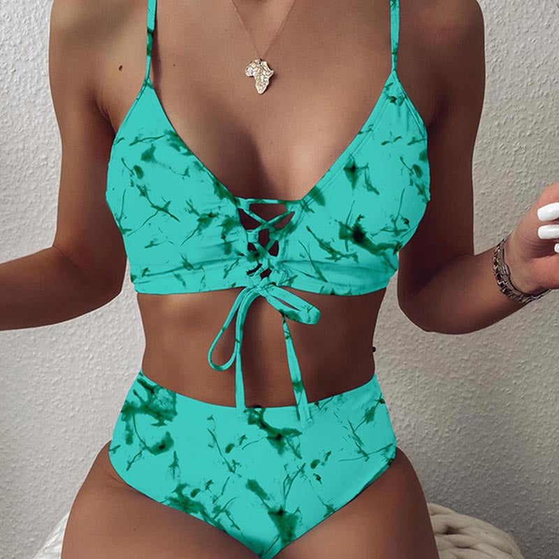 Damen Hochtailliertes Bikini-Set mit verstellbaren Schnürdetails R&B