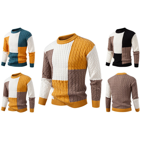 Herren modischer Strickpullover mit kreativer Farbblock-Optik R&B