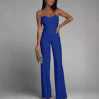 Damen eleganter Jumpsuit mit schulterfreiem Design und weitem Bein EB