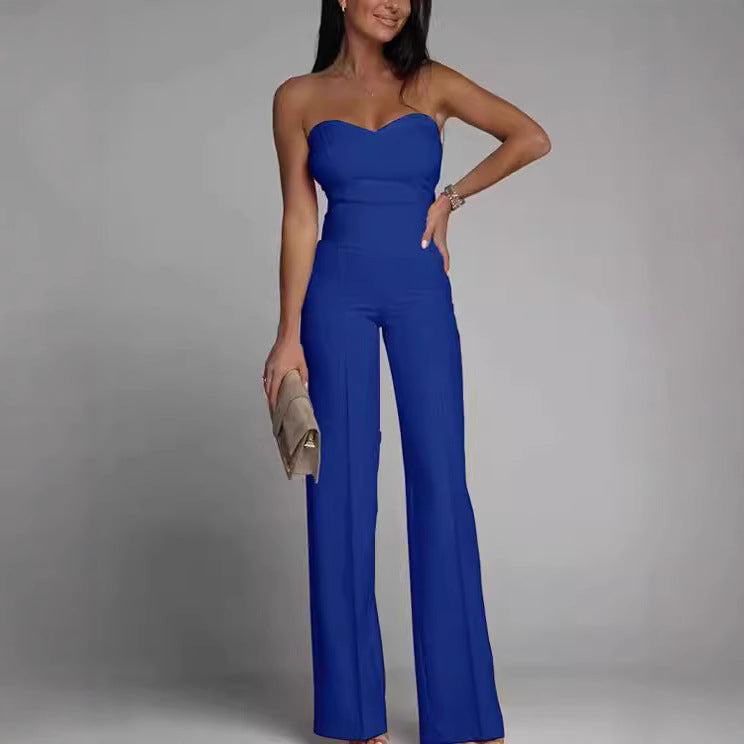 Damen eleganter Jumpsuit mit schulterfreiem Design und weitem Bein EB