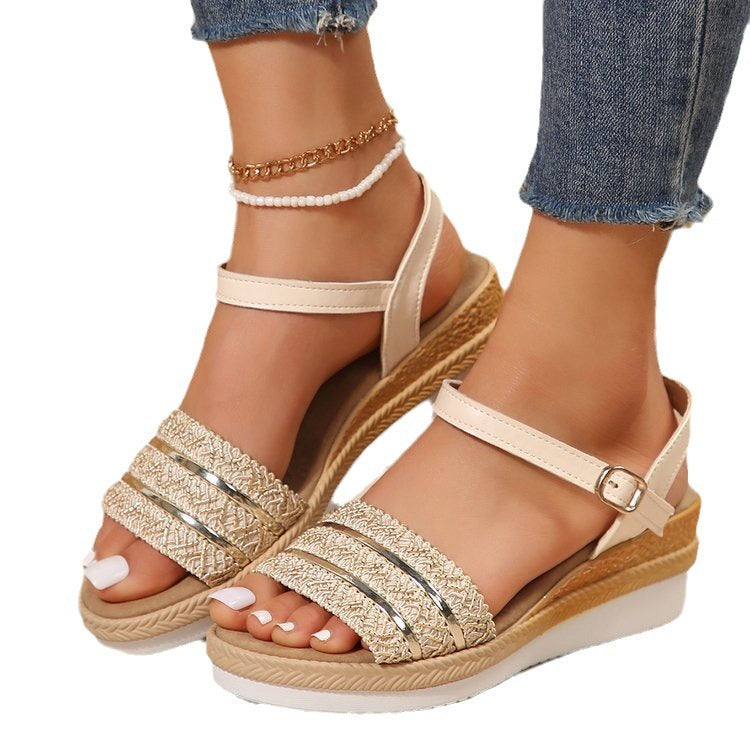 Damen Moderne Riemchen-Plateausandalen mit Glitzerapplikationen R&B