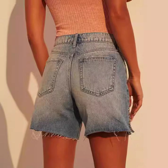 Damen modische Destroyed Denim-Shorts mit Nietenverzierung R&B