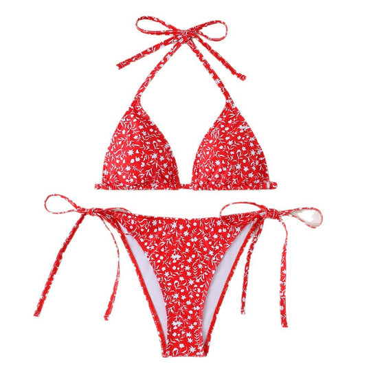 Damen Triangel-Bikini mit verstellbaren Bindebändern und floralen Details R&B