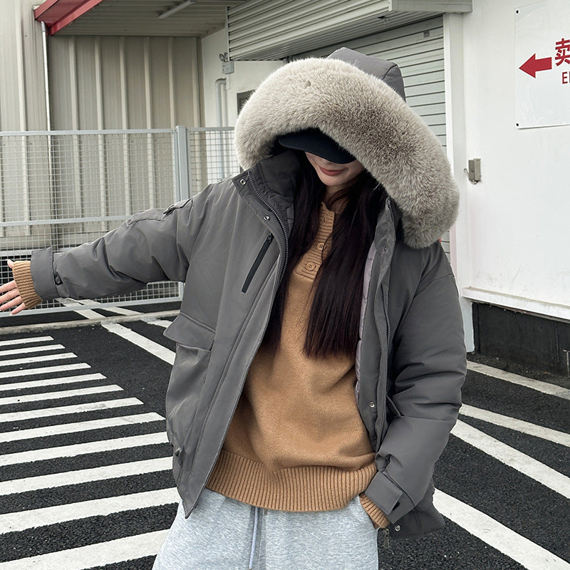 Damen isolierte Pufferjacke mit abnehmbarem Kunstfellkragen und großen Eingrifftaschen R&B