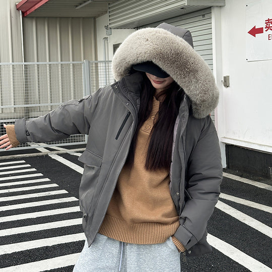 Damen isolierte Pufferjacke mit abnehmbarem Kunstfellkragen und großen Eingrifftaschen R&B