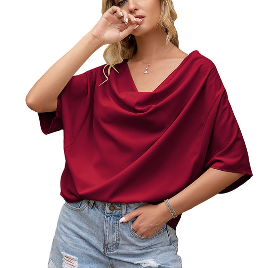 Damen Dekoratives V-Ausschnitt Bluse mit asymmetrischem Saum R&B