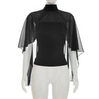 Damen elegantes Top mit transparenten Flügel-Ärmeln R&B