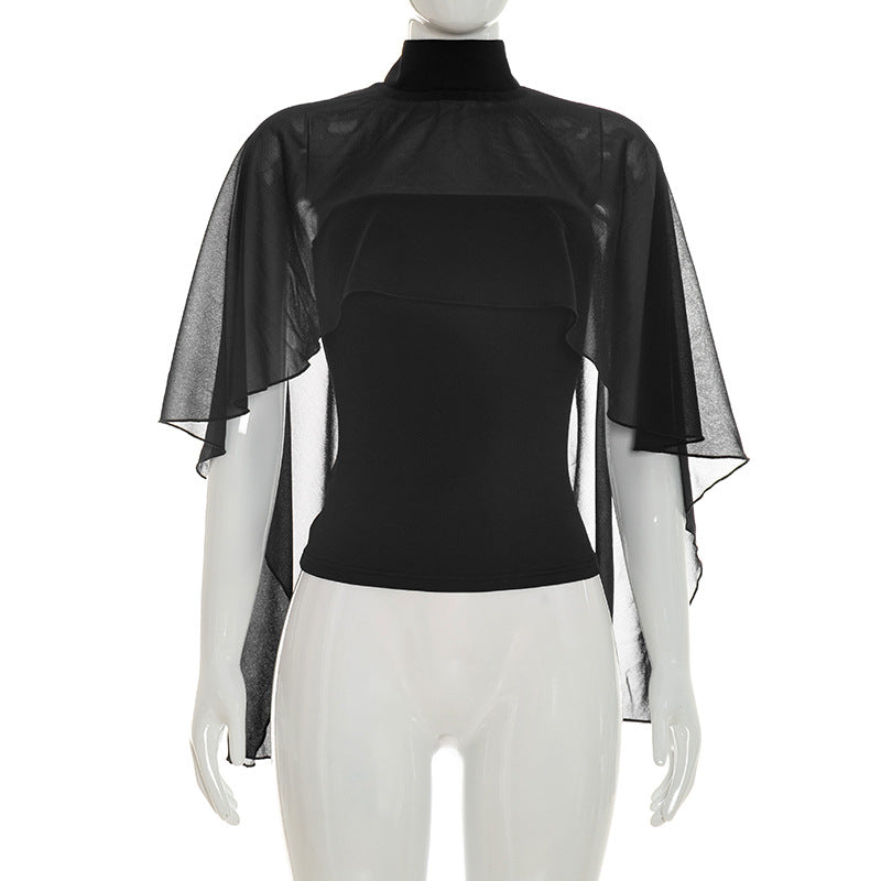 Damen elegantes Top mit transparenten Flügel-Ärmeln R&B