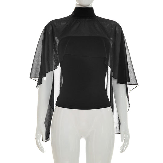 Damen elegantes Top mit transparenten Flügel-Ärmeln R&B