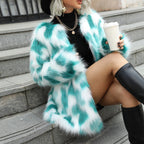 Damen Trendige Plüschjacke mit auffälligem Muster R&B