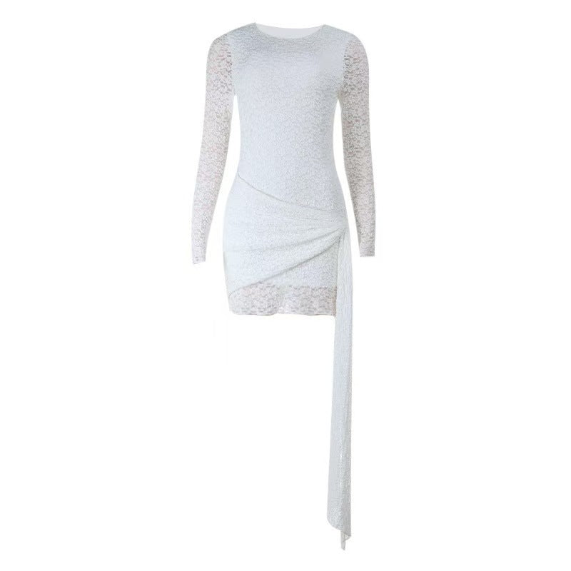 Damen Elegantes Spitzen-Minikleid mit asymmetrischem Schnitt und schwingendem Rock R&B
