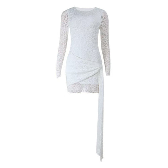 Damen Elegantes Spitzen-Minikleid mit asymmetrischem Schnitt und schwingendem Rock R&B