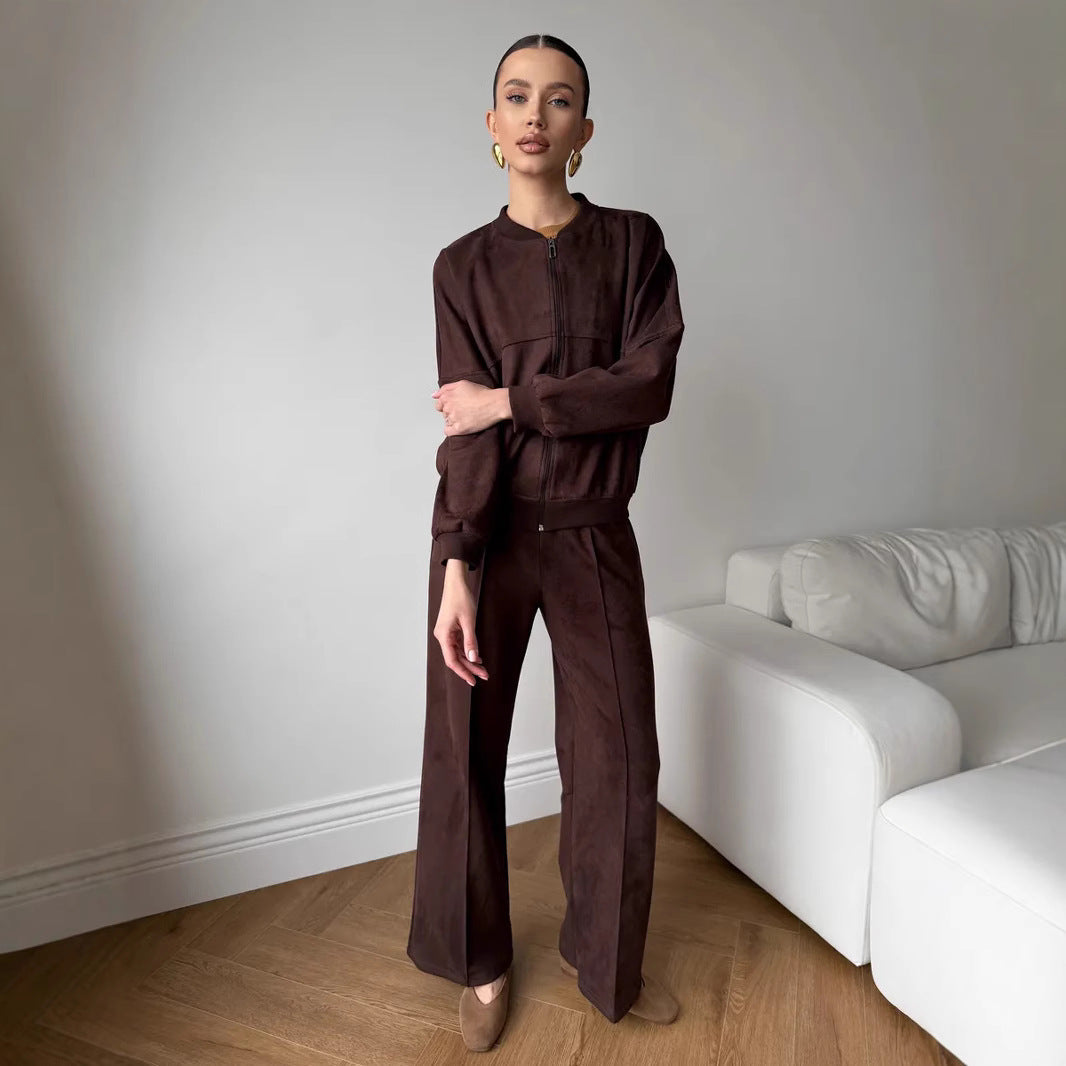 Damen Lässiges Sweatjacken- und Hose-Set mit elastischem Bund R&B