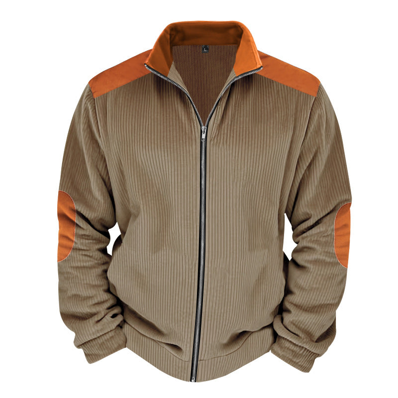 Herren Sportliche Zip-Jacke mit Rippenstruktur und Kontrastärmel R&B
