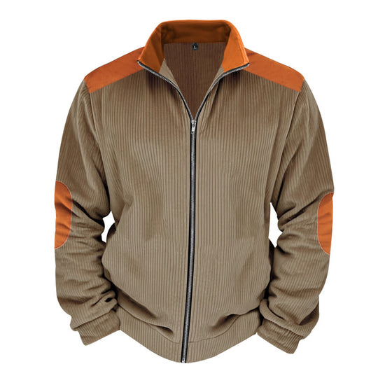 Herren Sportliche Zip-Jacke mit Rippenstruktur und Kontrastärmel R&B