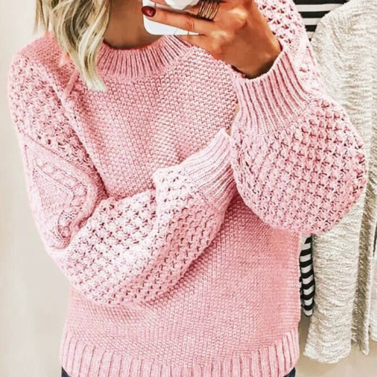 Damen Modischer Strickpullover mit strukturiertem Design und weiten Ärmeln R&B