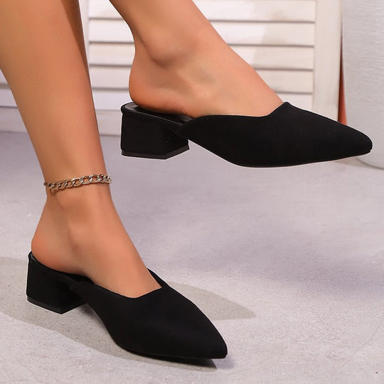 Damen elegante Mules mit spitz zulaufender Spitze und modischem Blockabsatz R&B