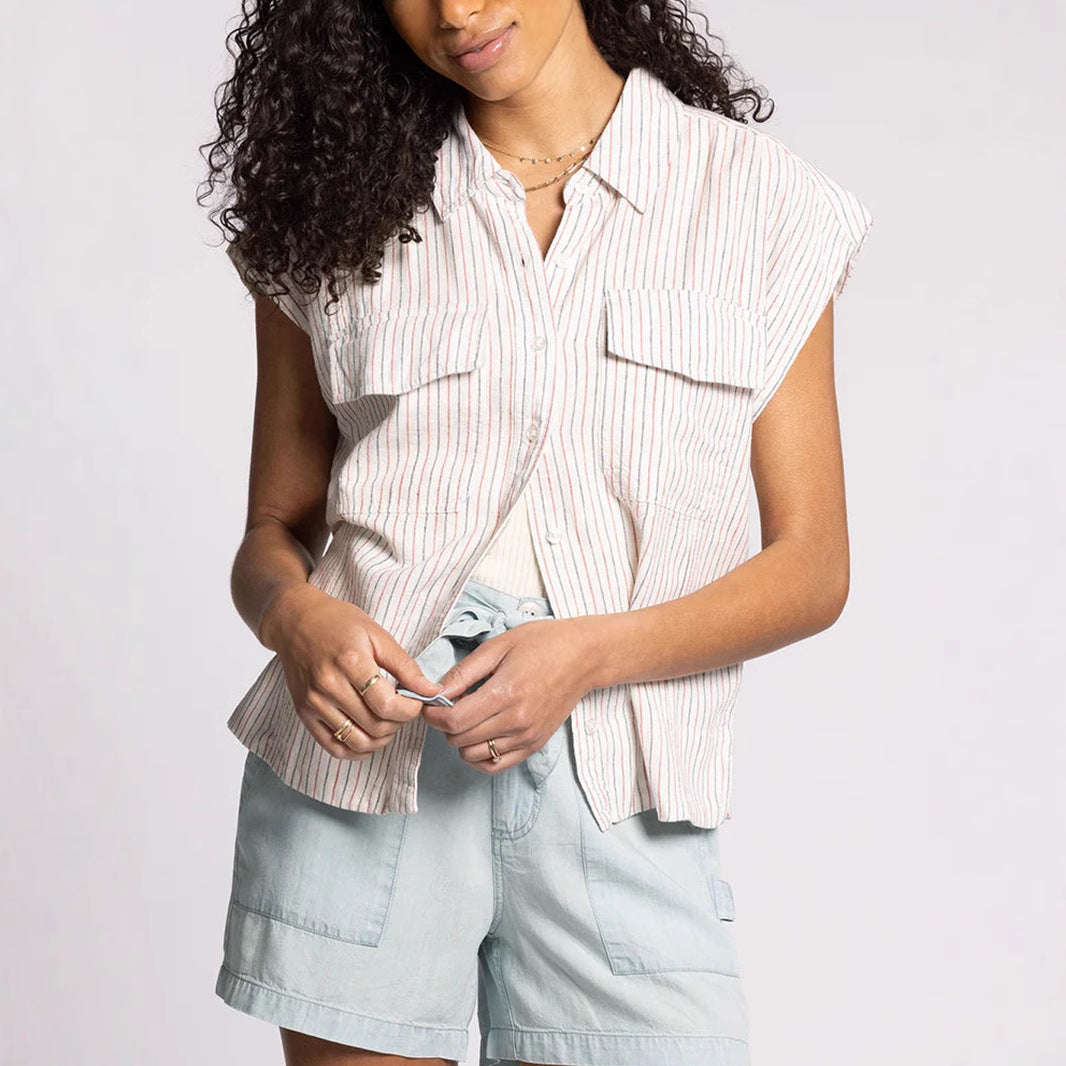 Damen Kurzarm Hemdbluse mit praktischen Pattentaschen R&B