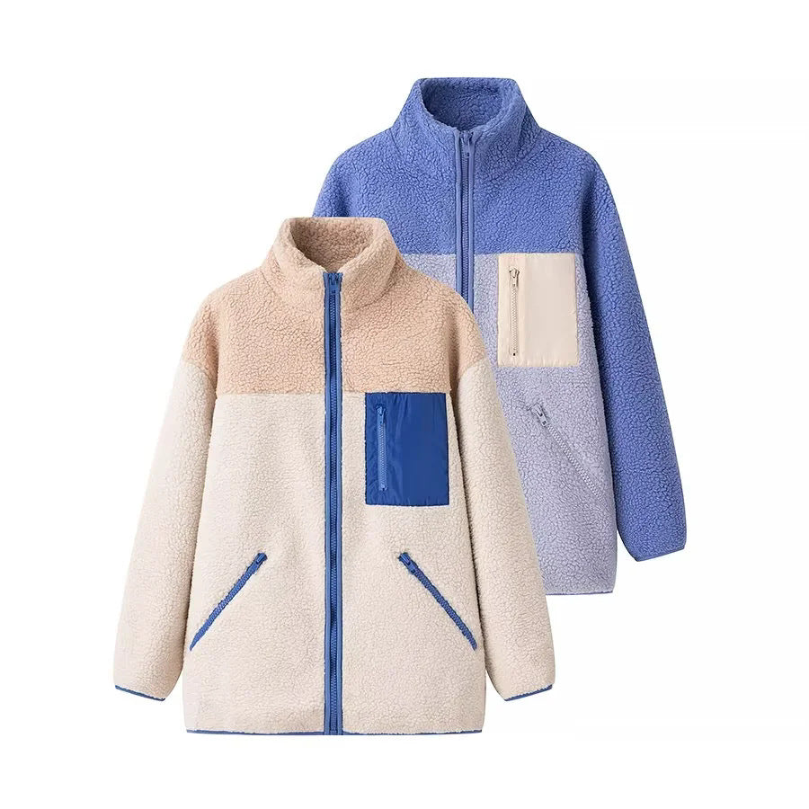 Damen oversize Fleecejacke mit hohem Kragen und praktischen Taschen R&B