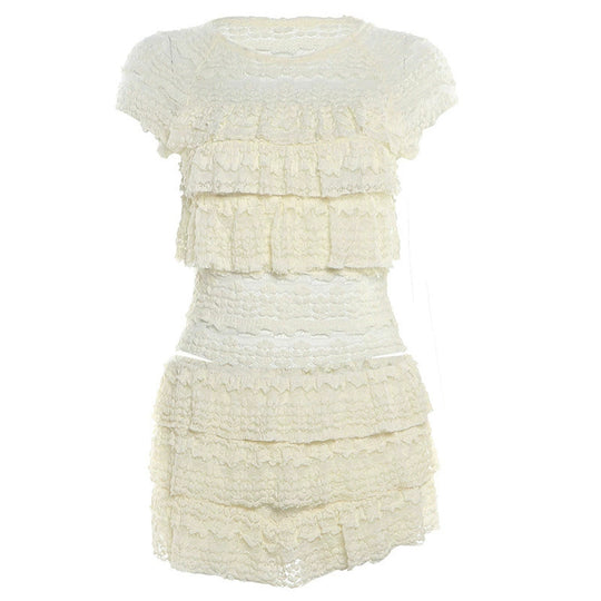 Damen Rüsche Kleider mit schwingendem Rock und elegantem Oberteil R&B