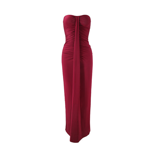 Damen Maxikleid mit schickem trägerlosem Design und figurschmeichelnder Raffung R&B