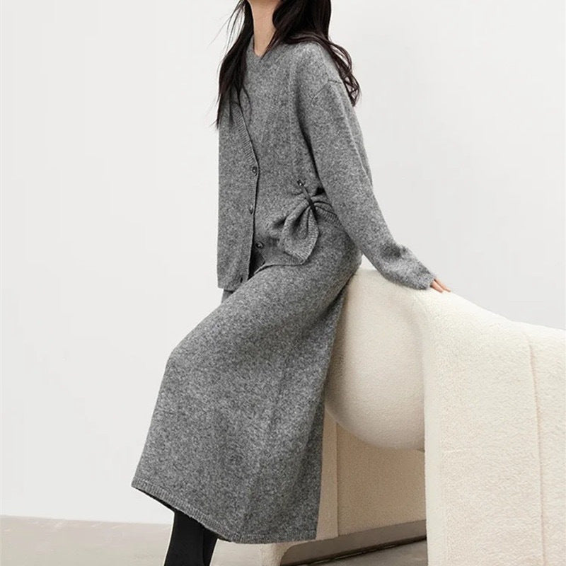 Damen Strickjacke mit knopfen und bequemen langen Ärmeln R&B