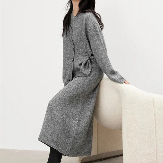 Damen Strickjacke mit knopfen und bequemen langen Ärmeln R&B