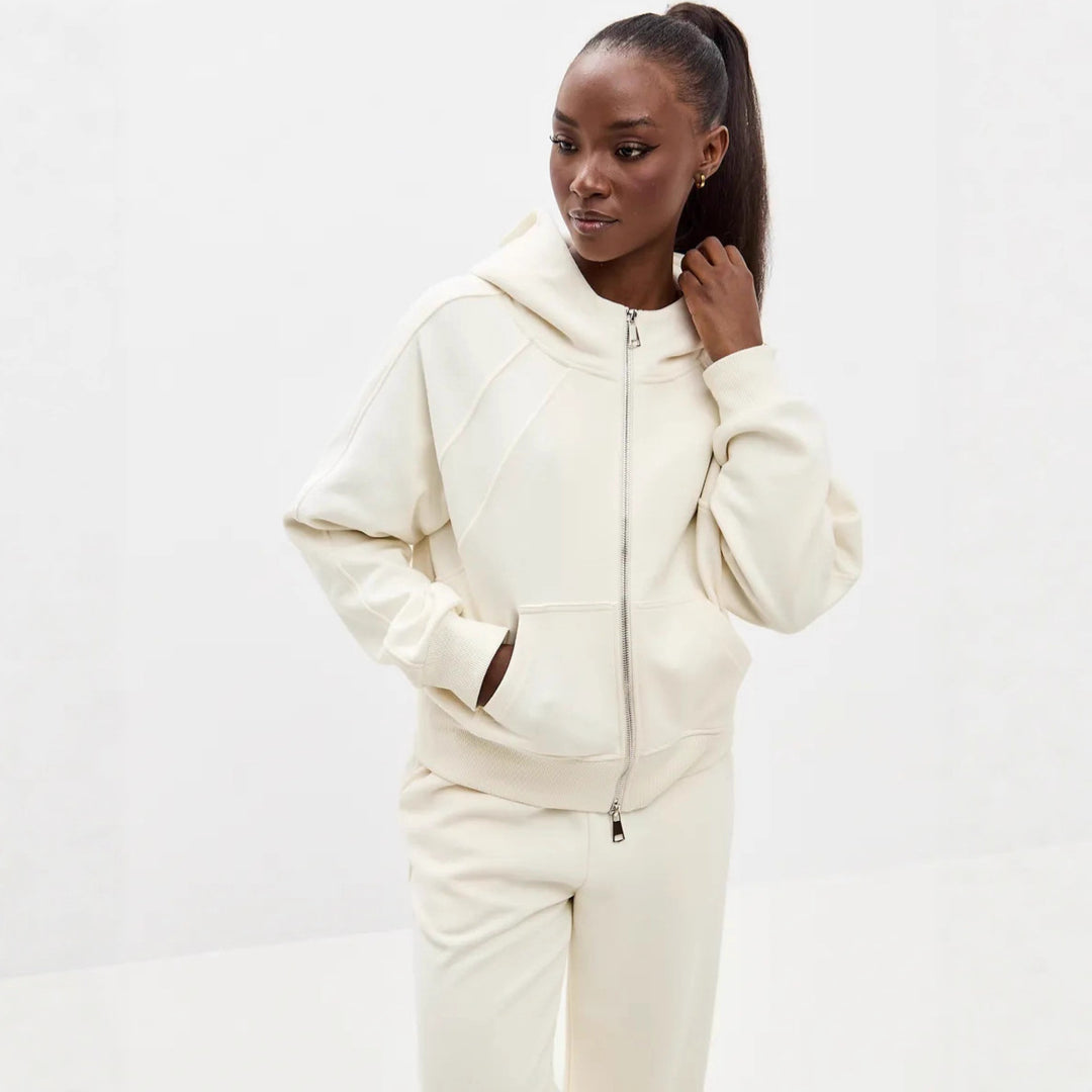 Damen komfortables Set aus Hoodie und Jogginghose mit Reißverschluss R&B