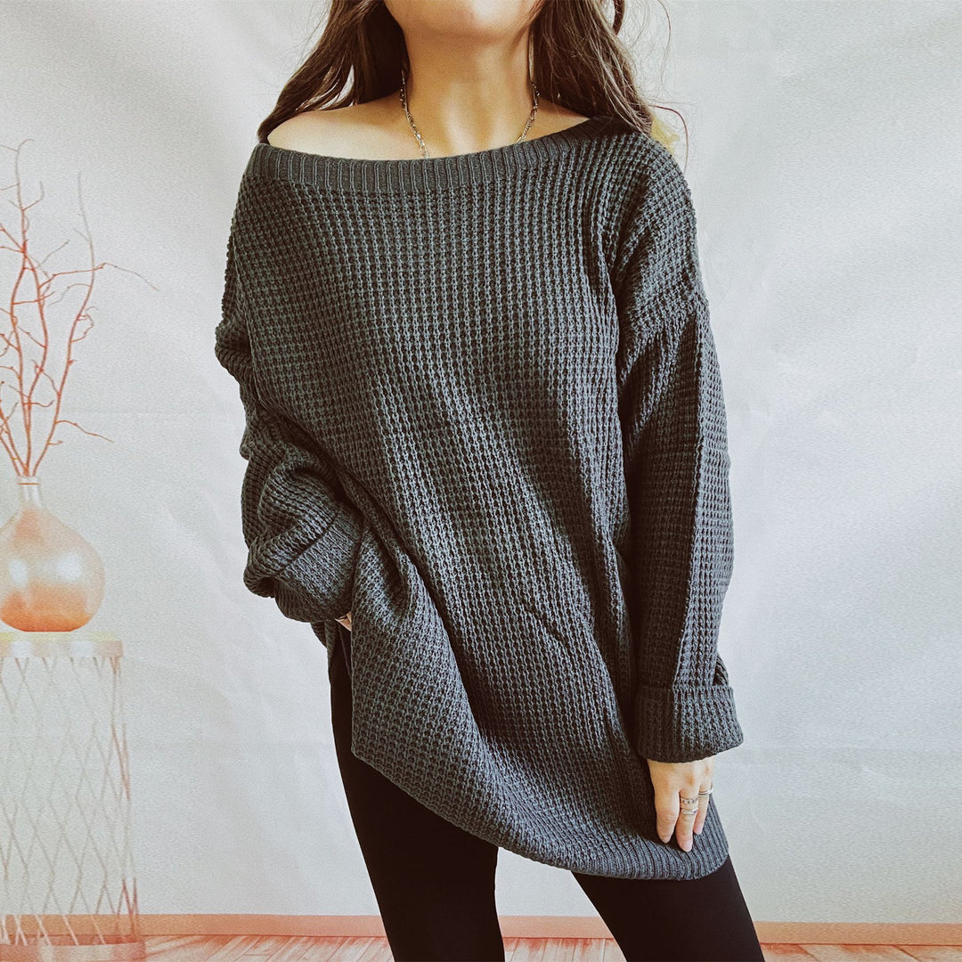 Damen lässiger Strickpullover mit weitem Schnitt und offenem Rückendesign R&B
