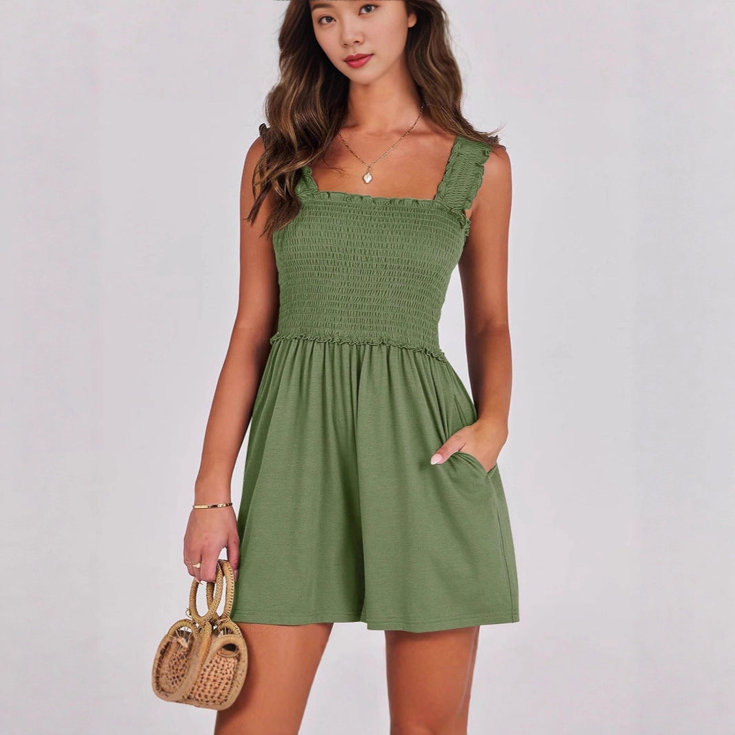 Damen Freizeit Minikleid mit schmalen Trägern und Raffung R&B