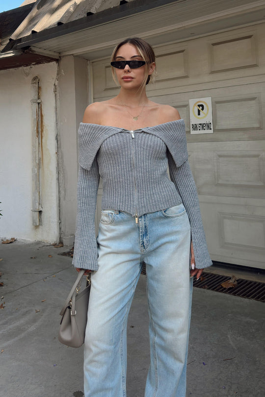 Damen Strickjacke mit weitem Ärmeldesign und Reißverschluss R&B