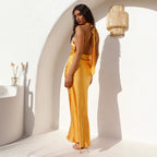 Damen elegantes Maxikleid mit raffiniertem Schnitt und schulterfreiem Design R&B