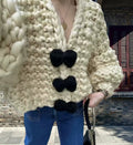 Damen Kuschelige Strickjacke mit Großen Knöpfen R&B