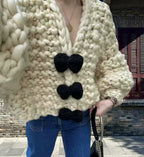 Damen Kuschelige Strickjacke mit Großen Knöpfen R&B