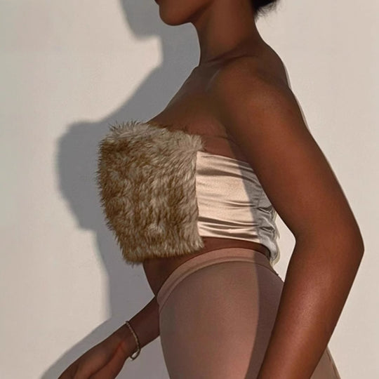 Damen Stylisches Kunstpelz-Bustier R&B