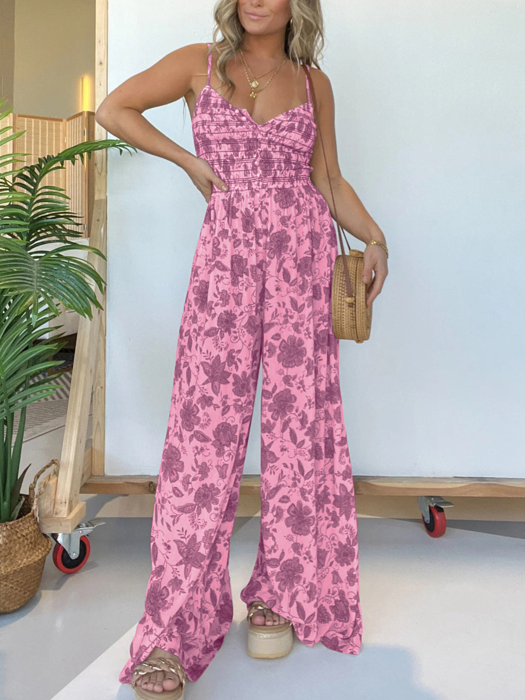 Damen Jumpsuit mit floralem Design und elastischem Oberteil R&B