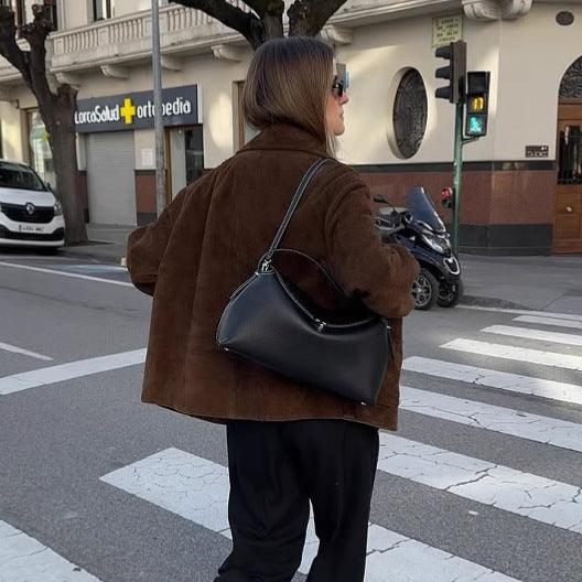 Damen Oversized Teddyjacke mit Knopfverschluss und großen Taschen R&B