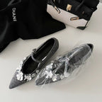 Damen Ballerina-Schuhe mit floralen Applikationen und elegantem Riemen