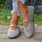 Damen Elegante Ballerinas mit modischem Netzdesign und dekorativer Schnallen-Applikation R&B
